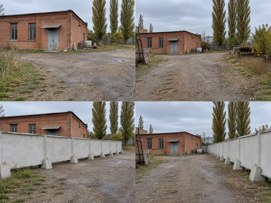 ЖБИ-панели на опорах: граница производственного двора, после установки · ракурс 1. Визуализация