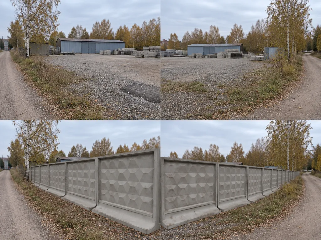 Самостоящие железобетонные заборы. Фотореалистичная визуализация